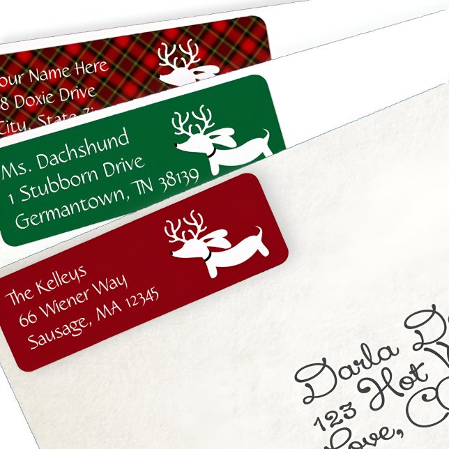 Dackel Reindeer Green Christmas Address Labels (Doxie Christmas card address labels)