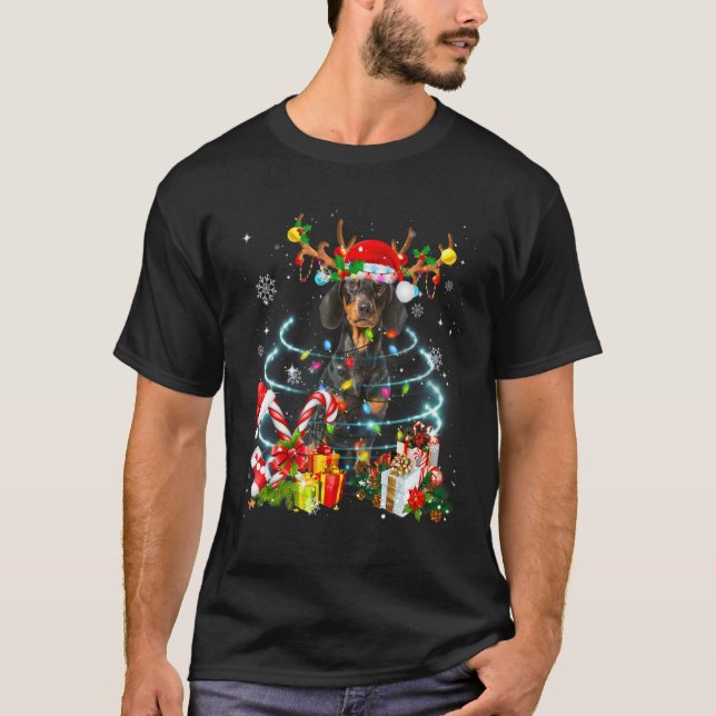 Dackel Rentier Weihnachtsbaum Lichter Pajama Do T-Shirt (Vorderseite)