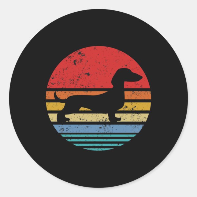 Dackel Retro Sunset Dog Daschund Runder Aufkleber (Vorderseite)