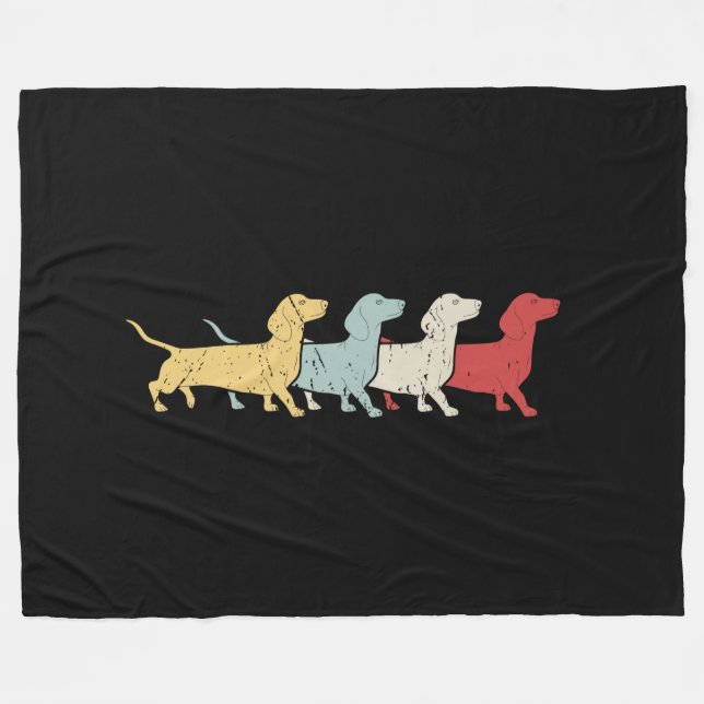 Dackel Retro Vintag Fleecedecke (Vorderseite (Horizontal))