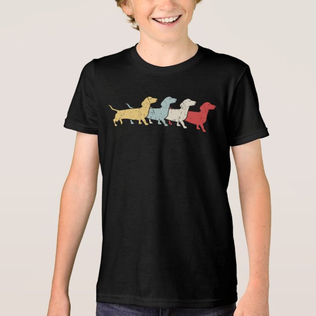 Dackel Retro Vintag Tri-Blend Shirt (Vorderseite)