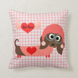 Dackel-rosa Ginghamvalentine-Kissen Kissen