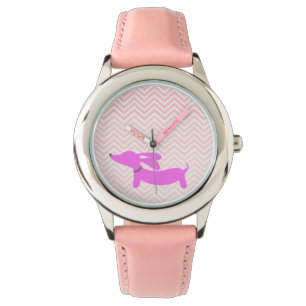 Dackel: Rosa Ohren Dackel + Zickzack Armbanduhr
