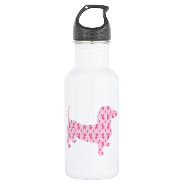 Dackel rosa Schleife für den Krebs Edelstahlflasche (Vorderseite)