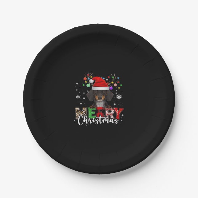 Dackel Santa Dog Frohe Weihnachten überversiegelt  Pappteller (Vorderseite)