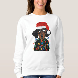 Dackel Santa verheddert sich in Weihnachtslichter Sweatshirt