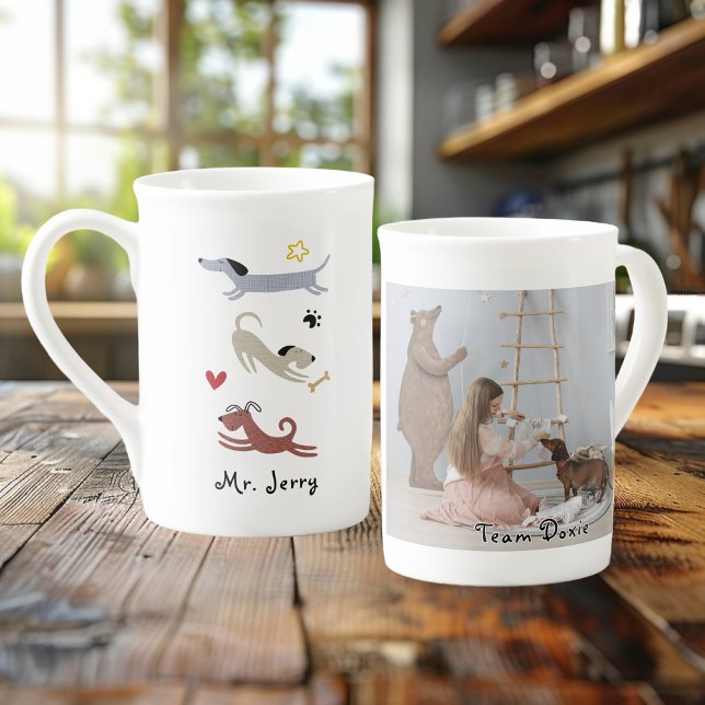 Dackel Sausage Dog Team Dackel Foto Prozellantasse (Dachshund Sausage Dog Team Doxie Photo Bone China Mug for Teckel Lovers with Custom Photo and Text)