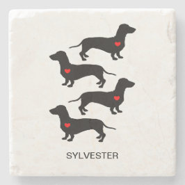 Dackel Sausage Hund Rotes Herz Individuelle Name Steinuntersetzer