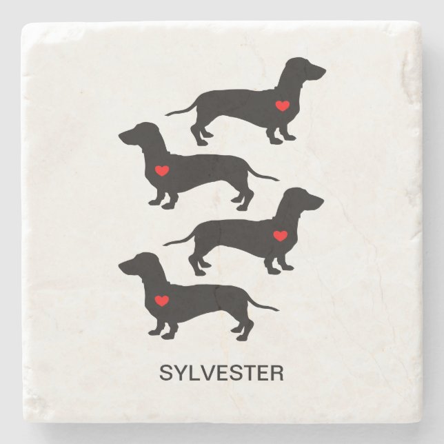 Dackel Sausage Hund Rotes Herz Individuelle Name Steinuntersetzer (Vorderseite)