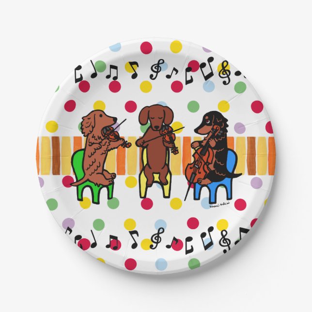 Dackel-Schnur-Trio-Musiker-Party-Teller Pappteller (Vorderseite)