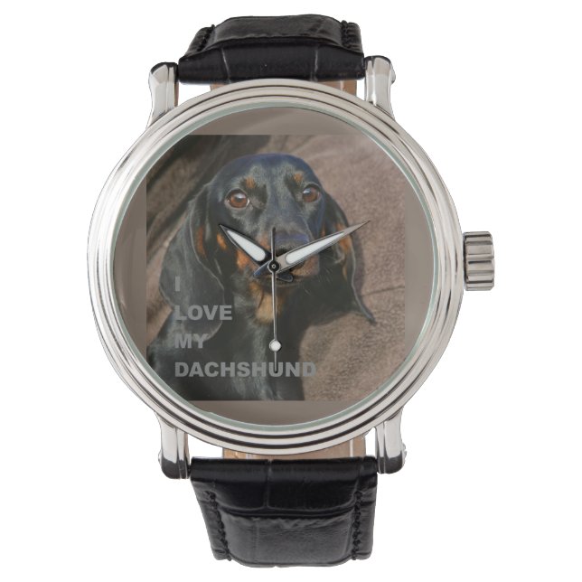 Dackel schwarz und braun Liebe w pic Armbanduhr (Vorderseite)