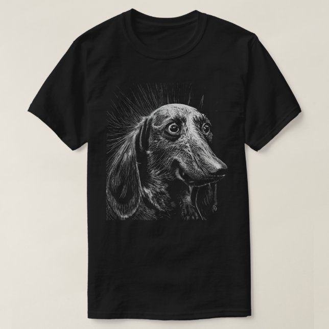 Dackel Scratchboard T - Shirt (Design vorne)