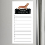 Dackel Shopping List Magnetic Notepad Magnetischer Notizblock<br><div class="desc">Liebliche Sachen,  um Tan Dackel Hund mit einem schwarzen Chalkboard Rahmen personalisiert mit Ihrem Namen zu holen.</div>