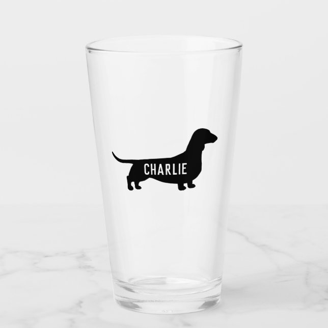 Dackel-Silhouette-Dackel-Hund personalisiert Glas (Vorderseite)