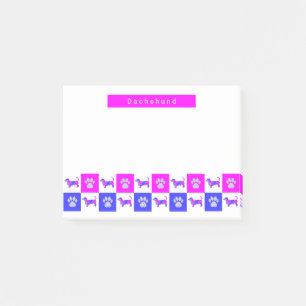 Dackel Silhouette Dog & Paw Hot Pink & Blue Post-it Klebezettel
