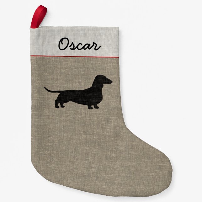 Dackel-Silhouette-kundenspezifischer Kleiner Weihnachtsstrumpf (Vorderseite)