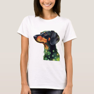 Dackel Silhouette mit vier Leaf-Clovers T-Shirt