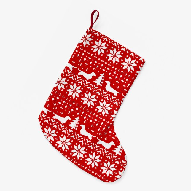 Dackel-Silhouette-Muster-Dackel verfolgt Kleiner Weihnachtsstrumpf (Vorderansicht (hängend))