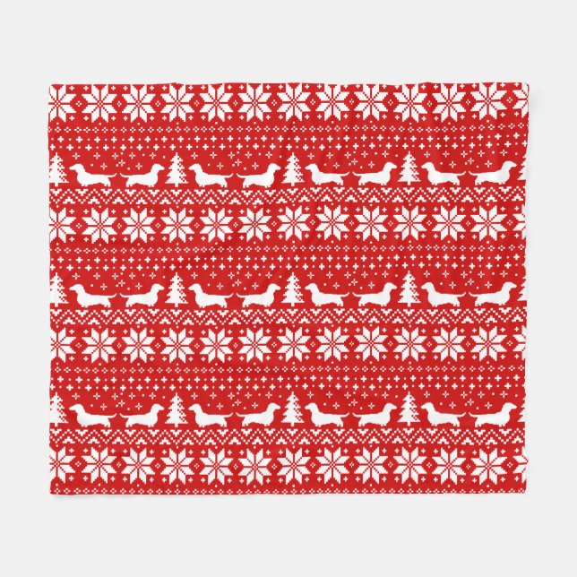 Dackel-Silhouette-Weihnachtsmuster Fleecedecke (Vorderseite (Horizontal))