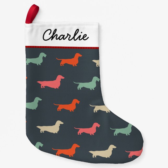 Dackel Silhouetten Dackel Hund Lover Kleiner Weihnachtsstrumpf (Vorderseite)