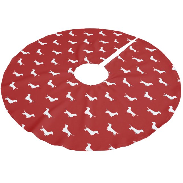 Dackel Silhouetten Muster Weihnachtsfeiertag Polyester Weihnachtsbaumdecke (Schrägansicht)