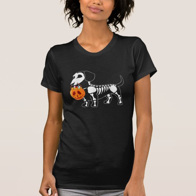 Dackel Skeleton Halloween T-Shirt (Vorderseite)