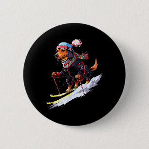 Dackel Skifahren Hunde Skifahren Ski Winterschnee Button