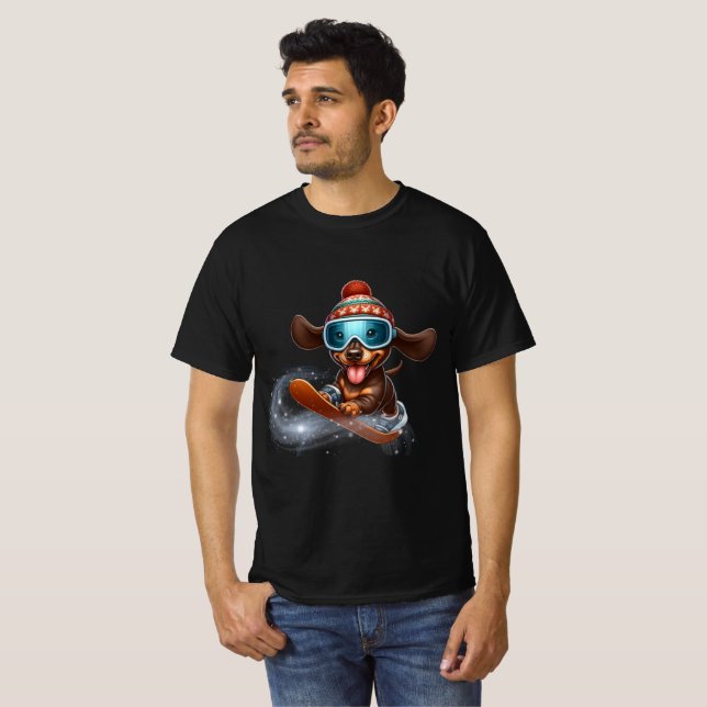 Dackel Snowboard T-Shirt (Vorne ganz)
