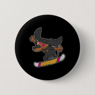 Dackel Snowboarden Hund Snowboard Kids Boys Gir Button