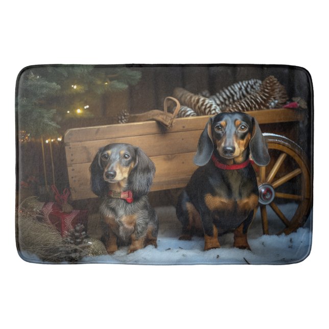 Dackel Snowy Sleigh Weihnachtsdekor Badematte (Vorderseite)