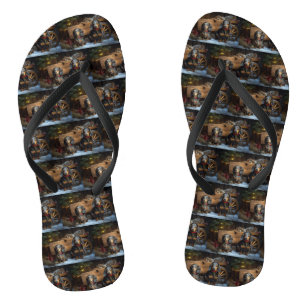 Dackel Snowy Sleigh Weihnachtsdekor Flip Flops
