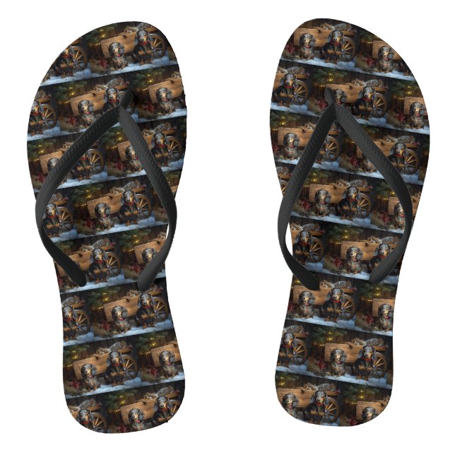 Dackel Snowy Sleigh Weihnachtsdekor Flip Flops (Fußbett)