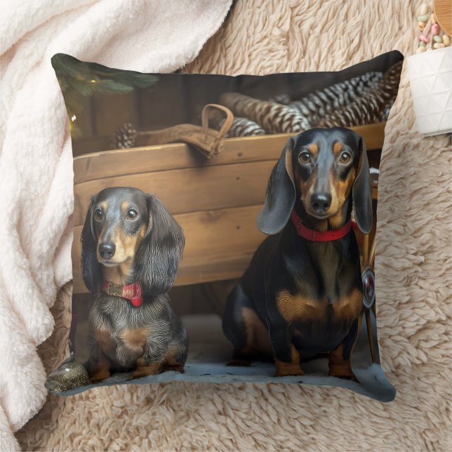 Dackel Snowy Sleigh Weihnachtsdekor Kissen (Decke)