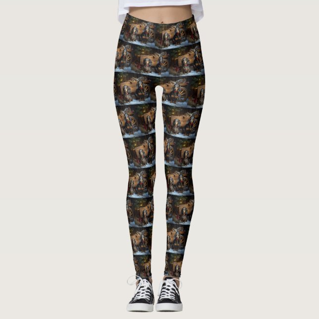 Dackel Snowy Sleigh Weihnachtsdekor Leggings (Vorderseite)