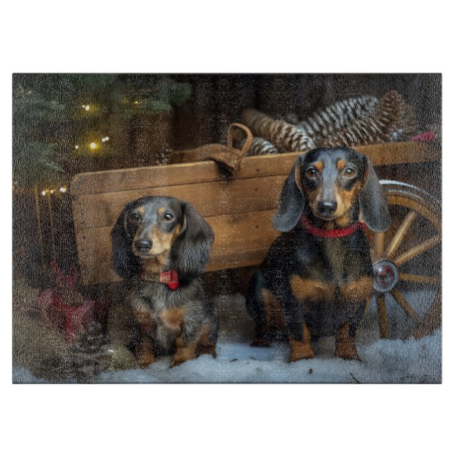 Dackel Snowy Sleigh Weihnachtsdekor Schneidebrett (Vorderseite)