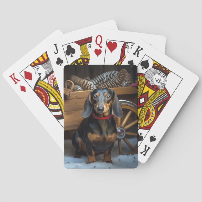 Dackel Snowy Sleigh Weihnachtsdekor Spielkarten (Rückseite)