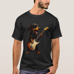 Dackel spielt Gitarre Rockmusik Hunde Liebhaber Ha T-Shirt