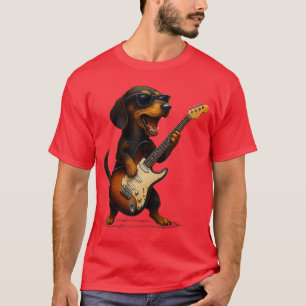 Dackel spielt Gitarre Rockmusik Hunde Liebhaber Ha T-Shirt