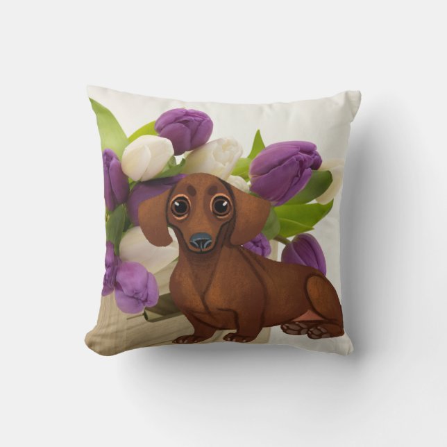 Dackel Spring Floral Pillow Kissen (Vorderseite)