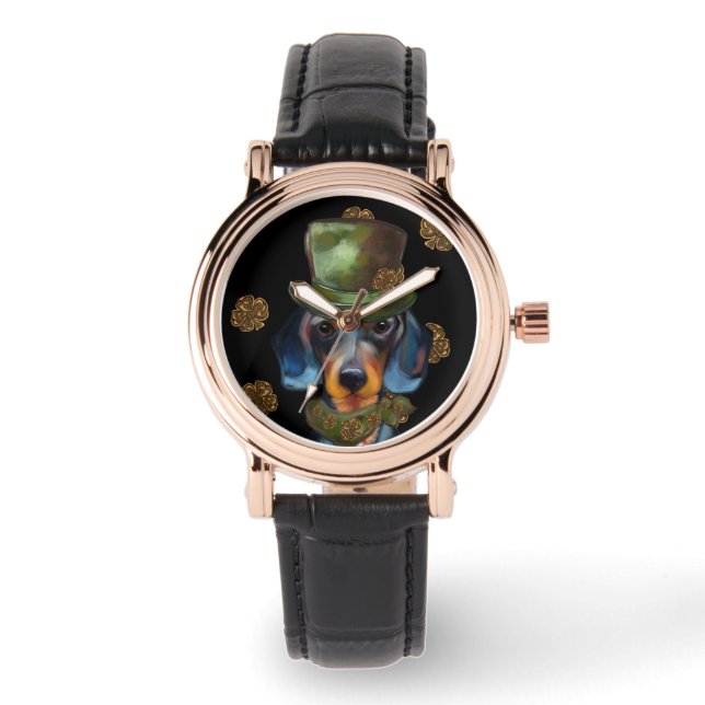 Dackel St. Patty Armbanduhr (Vorderseite)