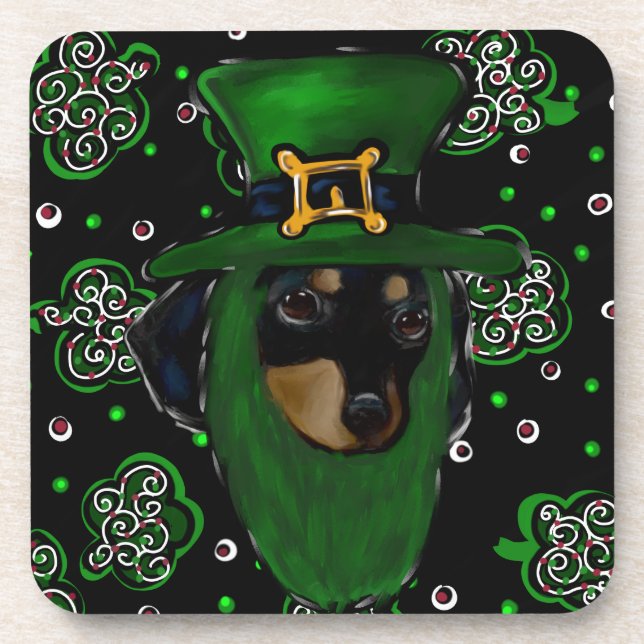 Dackel St. Patty Getränkeuntersetzer (Vorderseite)