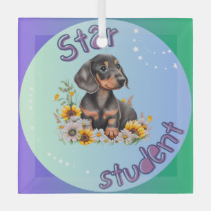 Dackel Star Student Ornament Aus Glas