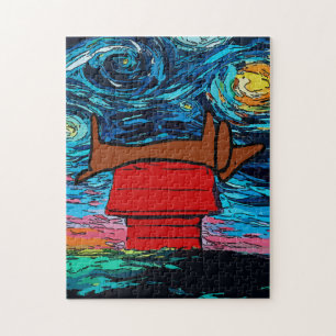 Dackel Starry Night auf Dach