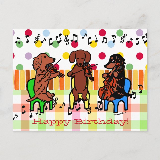 Dackel String Trio Birthday Postkarte (Vorderseite)