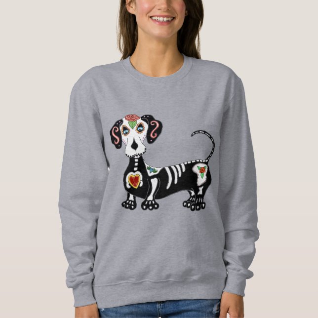 Dackel Sugar Skull Sweatshirt (Vorderseite)