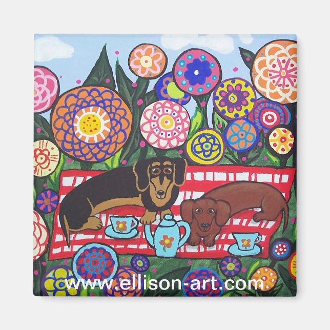 Dackel Tea Time Magnet (Vorne)