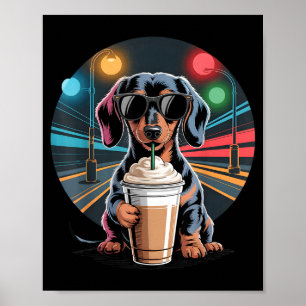 Dackel trinkt Eiskaffee Tier Hund Meme  Poster