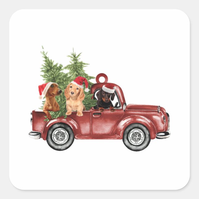 Dackel über Weihnachtsschmuck Weihnachten Weihnach Quadratischer Aufkleber (Vorderseite)