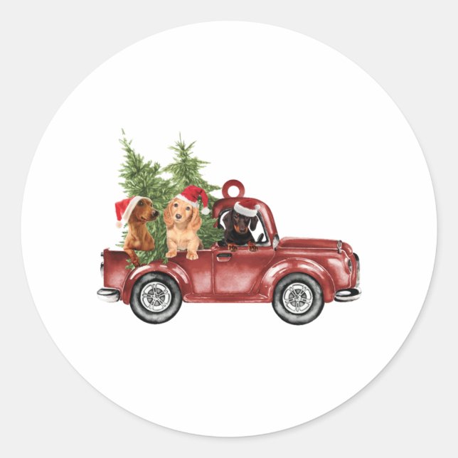 Dackel über Weihnachtsschmuck Weihnachten Weihnach Runder Aufkleber (Vorderseite)