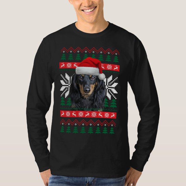 Dackel Ugge Christmas Sweater Style Weihnachtsmann T-Shirt (Vorderseite)